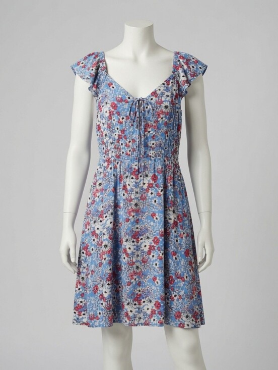 As U Wish Dresses & Skirts - Blue Floral Mini Dress with Red, White And Blue Size L BOHO chic
